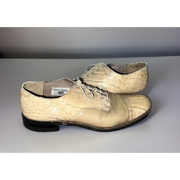 STACY ADAMS Mens Angelo Taupe Leather Oxford Lace Up Dress Shoes Size 10 D - Picture 1 of 7